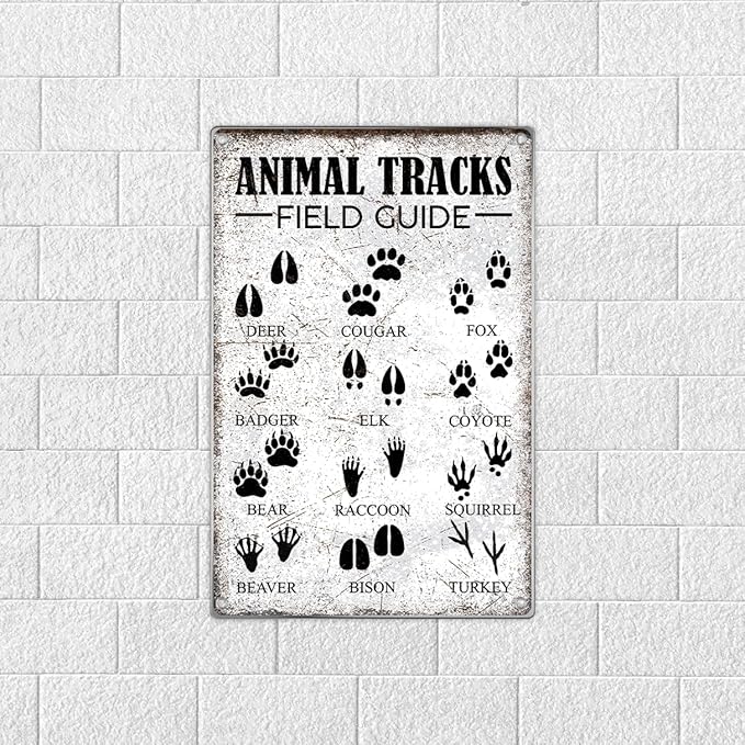 Animal Tracks Field Guide Metal Sign Educational Wall Art Decor For Home Cabin Lodge Rustic Nature Enthusiasts 8 x 12 Inch Vintage Kitchen Aluminum Outdoor Indoor