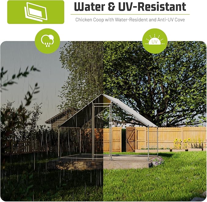 Large Metal Chicken Coop Chicken Pen with Water-Resident and Anti-UV Cover Walk-in Poultry Cage Chicken Runs for Yard with Cover Duck Rabbit Dog House Outdoor