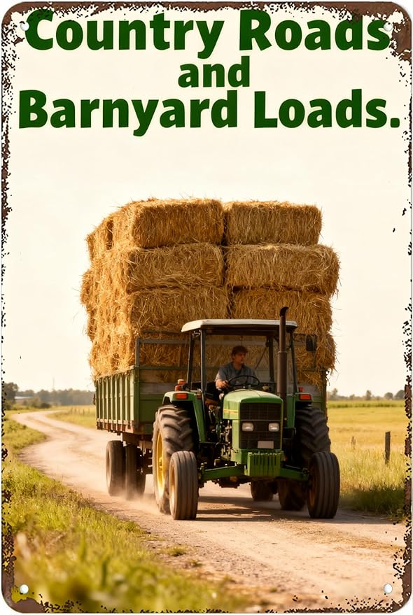 Metal Sign Country Roads and Barnyard Loads. Tin Sign Decor Retro Wall Decor For Home Coffee Bar Funny Aluminum Sign 8x12 inch
