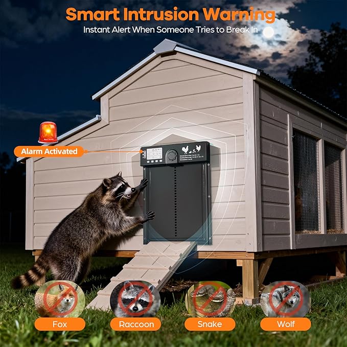 7W Solar Powered Automatic Large Chicken Coop Door with 4 Mode LCD Display, 49ft Remote Control, Timer, Light Sensor, USB-C Charger, Weatherproof Aluminum Alloy Door Applicable to Poultry Duck Coop