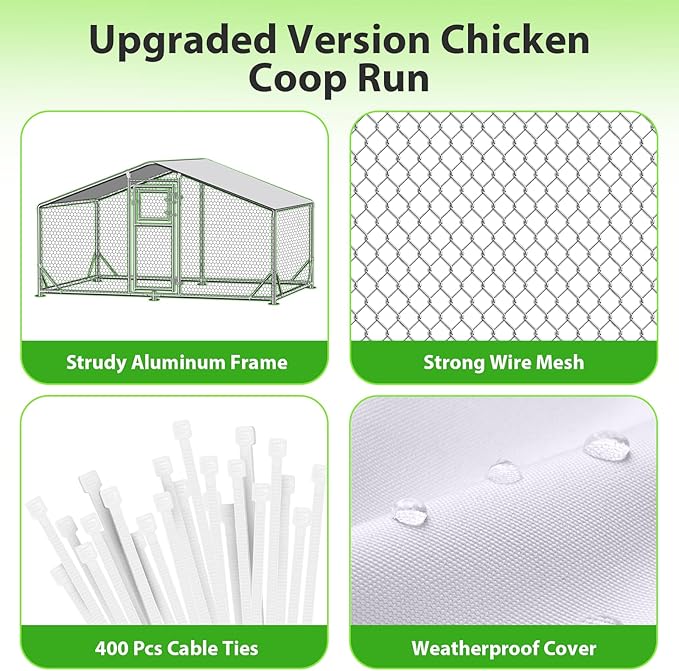 10x6.5 FT Metal Chicken Coop with Perch, Functional Split Door Chicken Coop Run with Cover & Hardware Cloth,Heavy Duty Chicken Pen with Aluminum Frame, Easy Setup Animal Run for Hen, Duck, Goat