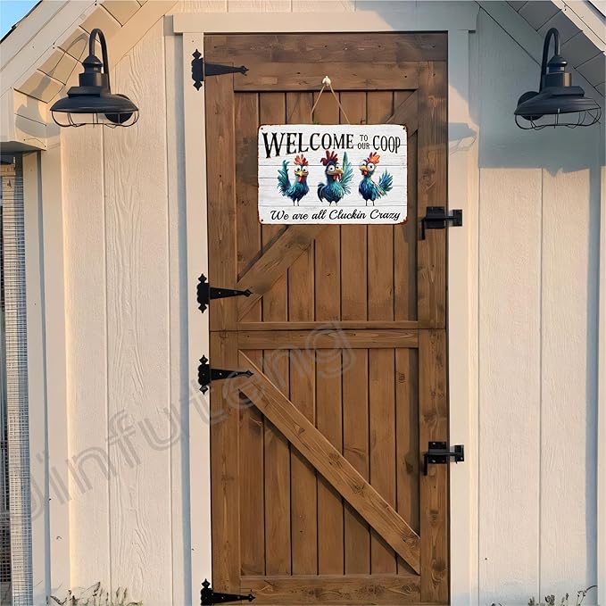 Funny Chicken Decor Sign Welcome to Our Coop Metal Chicken Coop Tin Signs for Farm Chicken Coop Farmhouse Kitchen Vintage Wall Decor 12x8 Inch