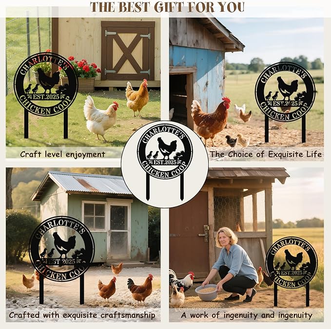 Personalized Chicken Coop Sign – Custom Metal Name Farm Sign, Outdoor Hen House Décor, Rustic Garden Lawn Plaque, Customizable Chicken Farm Sign with Name & Established Date, Unique Gift
