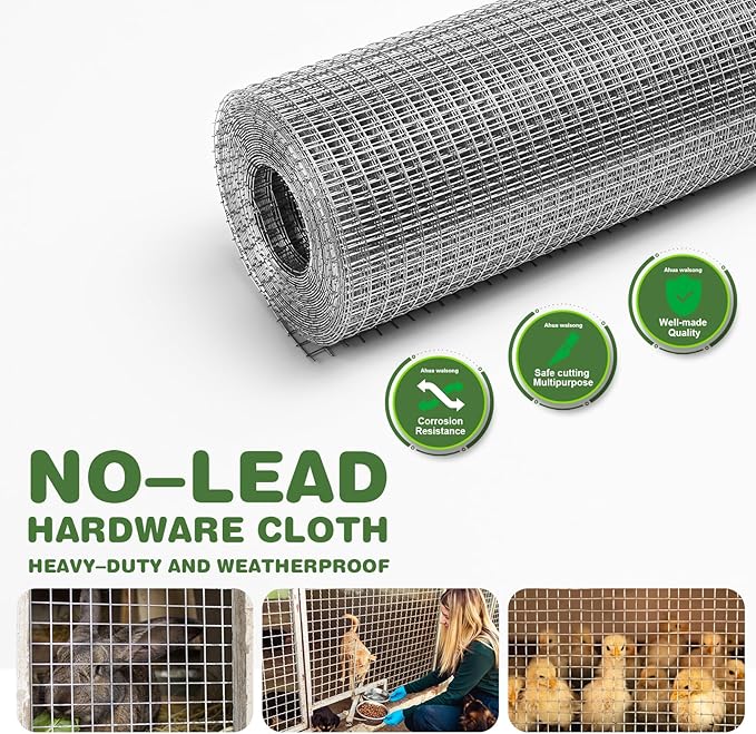 Hardware Cloth 1/4 Galvanized Wire Mesh Roll 16" x 10' (23 GA) - Chicken Wire Fence for Pens, Coops, Rabbit/Snake Fences, Poultry Enclosures, Crafting, and Screen Mesh