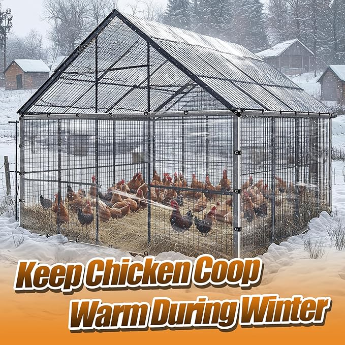 6.6x10ft Chicken Coop Covers Accessories for Winter - Easy to Install Waterproof Chicken Run Tarp with Elastic Cords & Rope