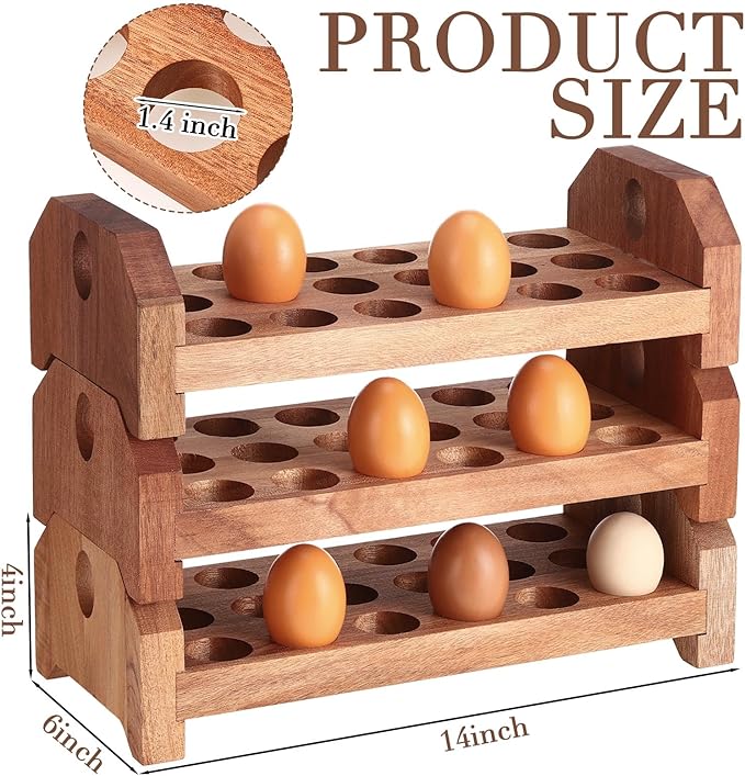 Patelai 3 Tier 54-hole Wooden Egg Holder Countertop Stackable Egg Storage Trays Organizer Eggs Container Rack for Rustic Home Kitchen Easter Decoration