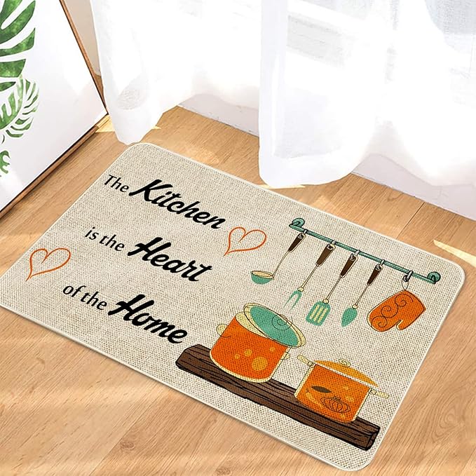 Roszwtit Farmhouse Kitchen Rugs and Mats, The Kitchen is The Heart of The Home Door Mat, Seasonal Washable Non-Slip Floor Mats for Home Kitchen Decor 30x17 Inch