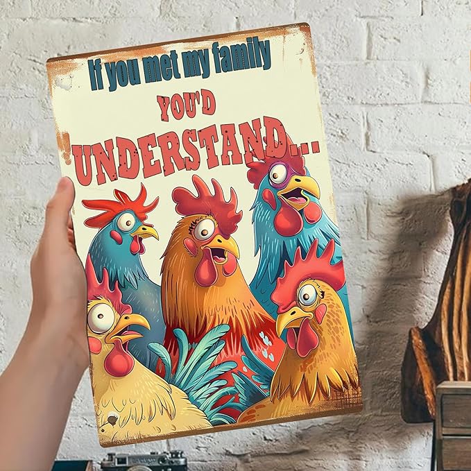 Chicken Metal Tin Sign Vintage Metal Post Wall Art Chicken Decoration for Chicken Coops Farms Yard Home Bar Cafe Garage or Office - Thoughtful Chicken Gift Idea