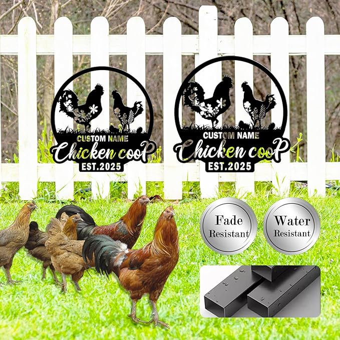 Custom Chicken Coop Metal Sign, Personalized Farmhouse Wall Decor, Vintage Fluffy Butt Hut Decor, Custom Name Sign for Farm, Gifts for Chicken Lovers