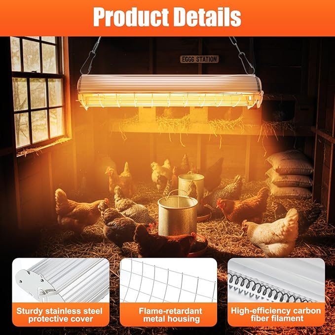 2 Pcs 400w Chicken Coop Heater Lamp and Black Silicone Water Heated Base Pad Carbon Fiber Chicken Coop Heater for Winter Chicks Brooder Heat Plates Adjustable Hanging Height for Livestock