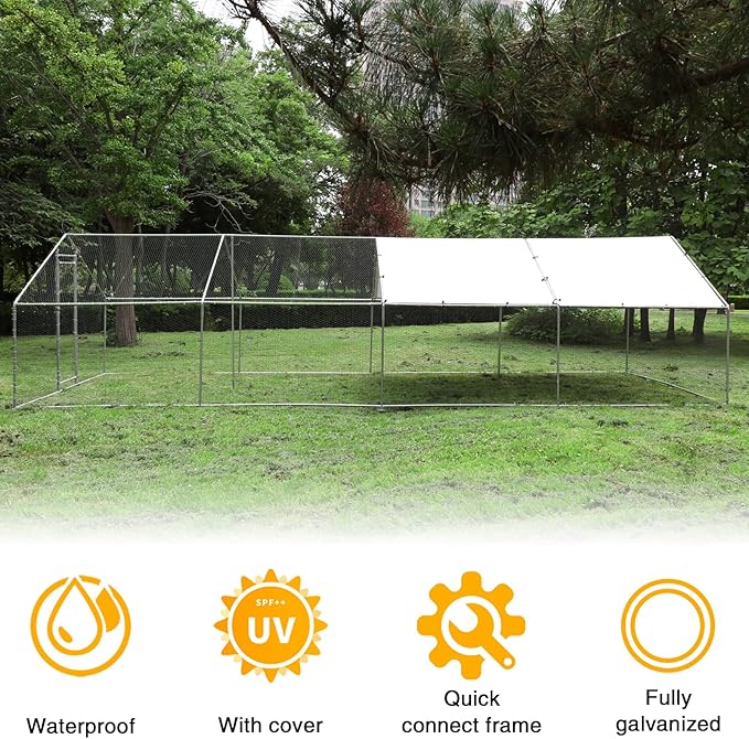 Extra Large Metal Chicken Coop Walk-in Poultry Cage Hen Duck Run House with Waterproof & Anti-UV Cover Galvanized Rabbits Habitat Spire Shaped Cage for Outdoor Yard Farm Use
