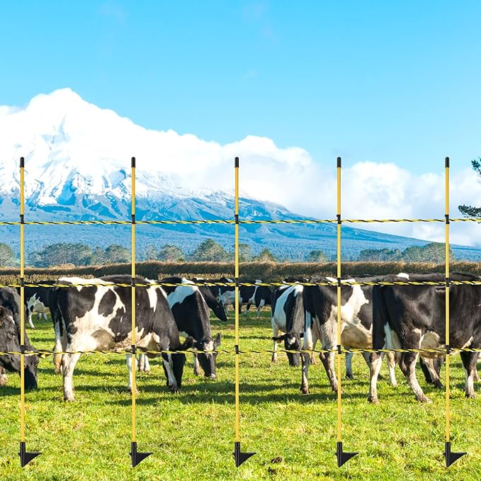 Sasylvia 36 Pcs 45 Inch Fiberglass Electric Fence Posts with 328 Feet Poly Wire, Easy Step-in Electric Fence Kit for Sheep, Lambs, Livestock in Garden, Backyard, Farm, Temporary Fencing(Yellow Black)