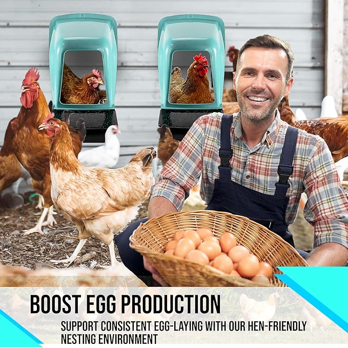 Nesting Boxes for Chicken Coop | Roll Away Hen House for Laying Eggs | Durable Plastic Chick Brooder Box with Perch & Pull Out Egg Tray for Poultry Farm | Chicken Coop Accessories (Pack of 10)