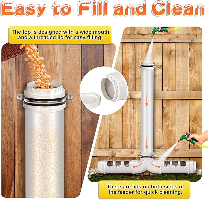 PVC Chicken Feeder No Waste 13lbs Automatic Poultry Chicken Coop Feeder 6 Feeding Port Gravity Poultry Feeding Trough for Ducks Turkeys Geese Quails Pigeon