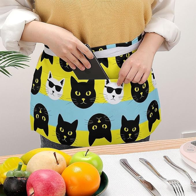 Server Apron with 3 Pockets Waist Waiter Waitress Half Apron Short Aprons