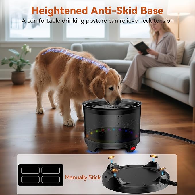 5.5L Heated Water Bowl, 1.45Gal Winter Large Heated Dog Bowls for Outside, Outdoor Waterproof Heat Pet Water Bowl with Chew Resistant Power Cord & LED Neon for Dogs/Cats/Chickens/Ducks