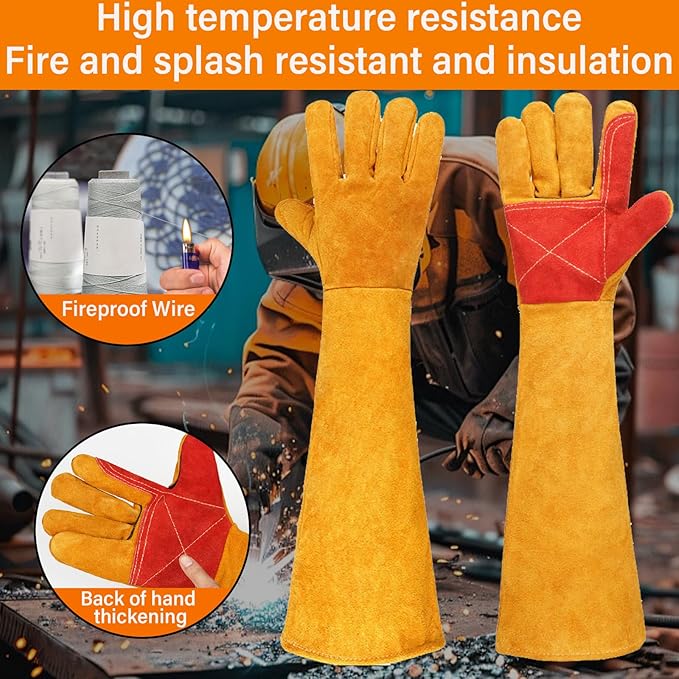 Animal Handing Gloves Bite Proof,Leather Welding Gloves,Multipurpose Puncture Proof Glove for Dog,Cat,Reptile,Snake