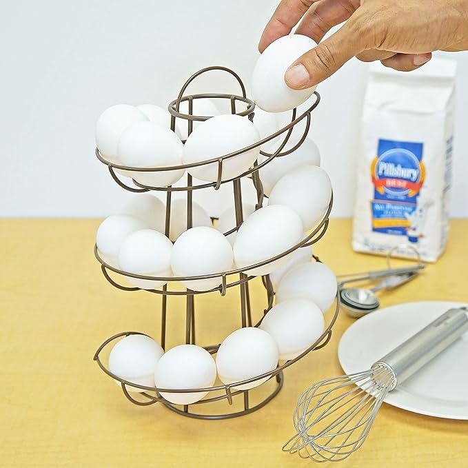 Egg Skelter Deluxe – Modern Spiraling Dispenser Rack, Brown, Stylish Kitchen Storage for Eggs