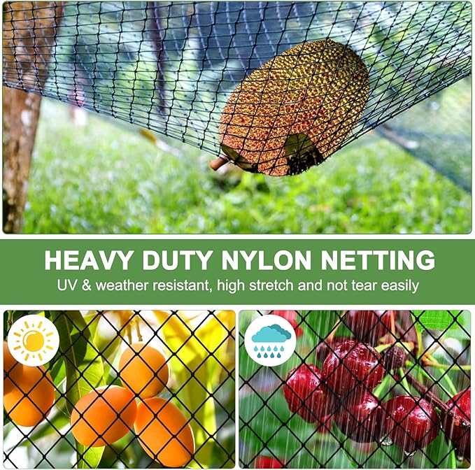 Bird Netting - 25'x100' Heavy Duty Nylon Net with 2' Mesh for Garden Protection, Chicken Coop, Fruit Tree, Orchard