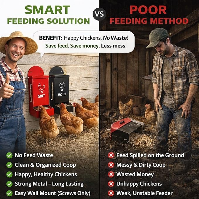 Premium Metal2 Packs Oyster Shell Feeder for Chicken with Viewing Window Grit Oyster rain Cover Fodder Crushed Alimento para Chicken Coop Accessories Improve Eggshell Quality and Hen Health