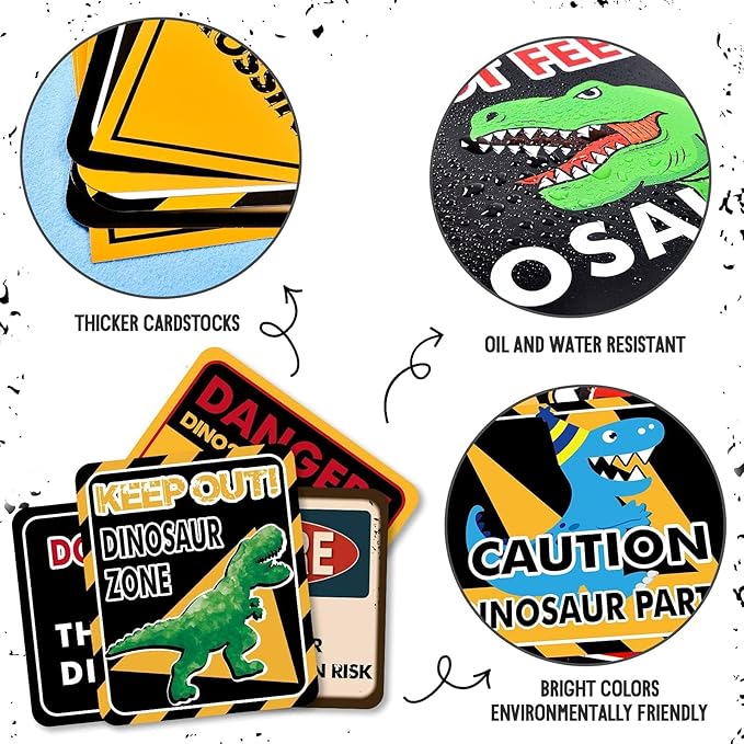 WERNNSAI Dinosaur Birthday Decorations - 12 PCS Dinosaur Party Supplies for Boys Kids Dino Birthday Funny Sign Decor for Jurassic Theme Baby Shower Holiday Party Favors Caution T-Rex Sign Wall Decor