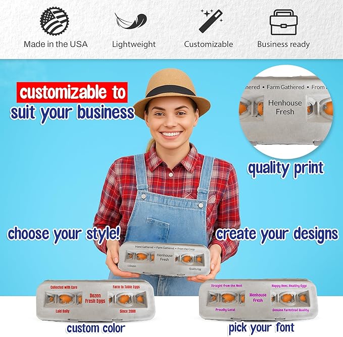 MT Products Custom Printed Egg Cartons Hold Twelve Eggs - Natural Pulp Personalized Egg Container (Pack of 25) - Made in USA