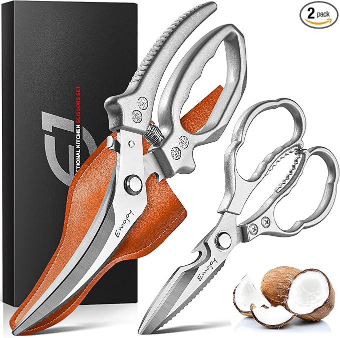 Emojoy 2-Piece Kitchen Scissors Set with Poultry Shears, Japanese Stainless Steel Kitchen Shear, All Purpose Scissor for Food, Chicken Bones