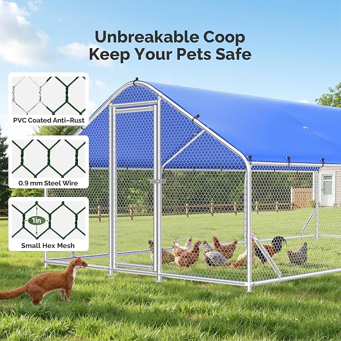 Sino Luban Large Metal Chicken Coop Run for 30 Chickens/Ducks, Chicken Runs for Yard with Waterproof Cover, Chicken Enclosure Pen Outdoor, Walk-in Poultry Cage (Upgrade Top & Corner Support Brace)
