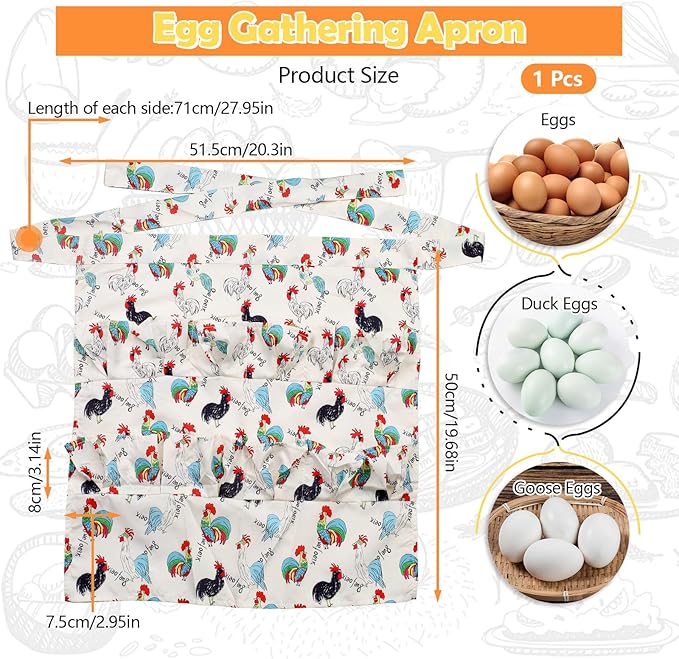 12 Deep Pockets Egg Apron, Chicken Egg Collecting Apron, Egg Holding Apron, Duck Goose Egg Gathering Apron for Housewife