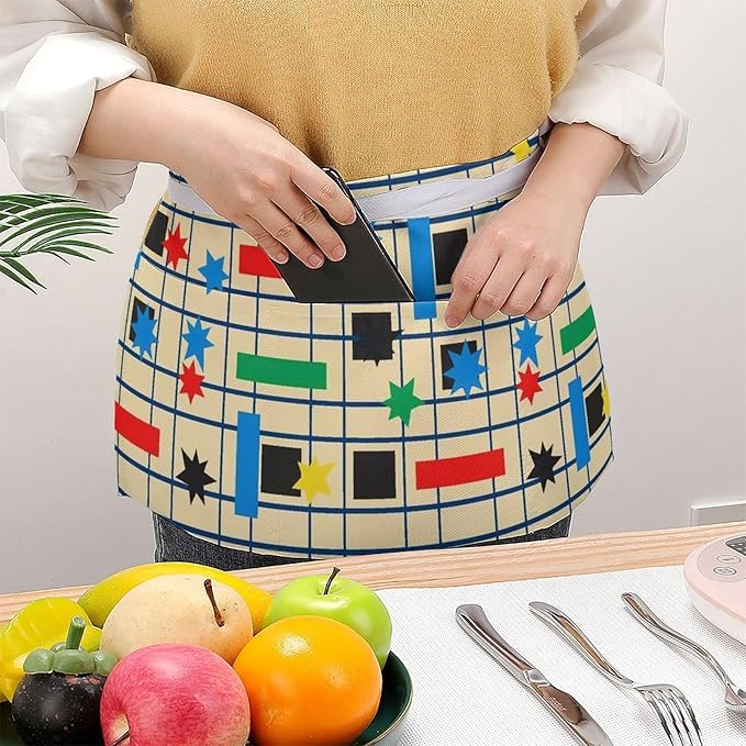 Server Waist Aprons Waitress Unisex Chef Works Half Apron with 3 Pockets