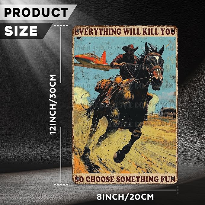 Cowgirl Metal Tin Sign Choose Fun Cowgirl Horse Funny Tin Sign for Home Farm Outdoor Bathroom Restaurant Cafes Bars Club Garage 12 * 8inch