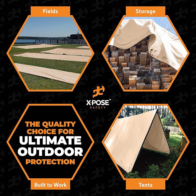 Heavy Duty Tan Poly Tarp 12' X 20' - Multipurpose Protective Cover - Durable, Waterproof, Weather Proof, Rip and Tear Resistant - Extra Thick 12 Mil Polyethylene - by Xpose Safety