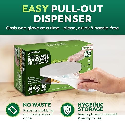 Keppi 600 Pack Disposable Gloves Medium – Food Safe, Clear, Plastic. Perfect for Cooking, Food Prep, Cleaning & Serving – BPA & Latex Free, Food-safe Single-Use HDPE Gloves