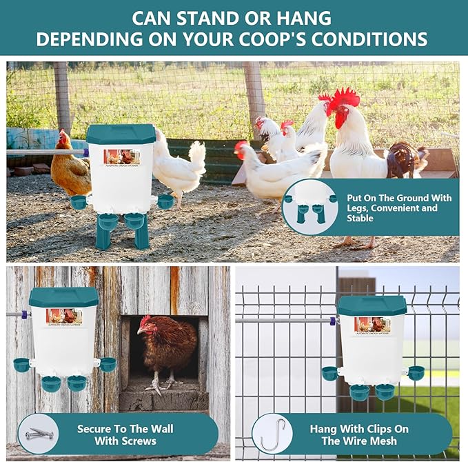 Lilyang Automatic Chicken Waterer 2 Gallon | Float-Control Auto Waterer, Hanging/Standing Design, Connect to 3/4'' Faucet & Hose, Effortless Hydration Solution for Backyard Coop & Small Farm