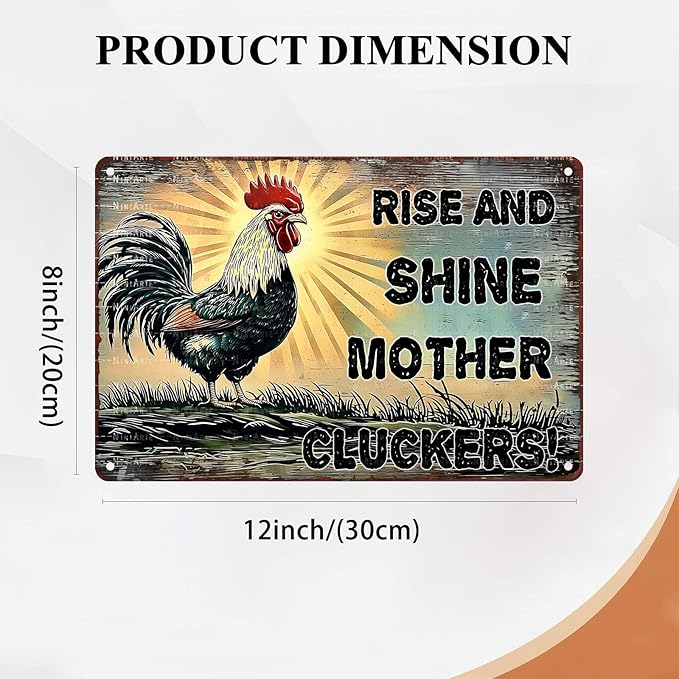 Metal Cluckers Rise and Shine Mother Cluckers Vintage Tin Sign for Home Decor Cave Barn Coop Wall Decoration Bedroom 8X12Inch