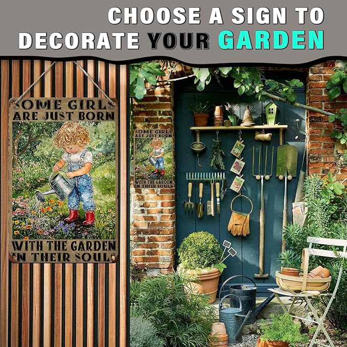 PEACHGARDEN Garden Signs for Outside Some Girls Are Just Born with The Garden Metal Tin Sign Vintage Outdoor Decor for Yard Patio Shed 8x12inch