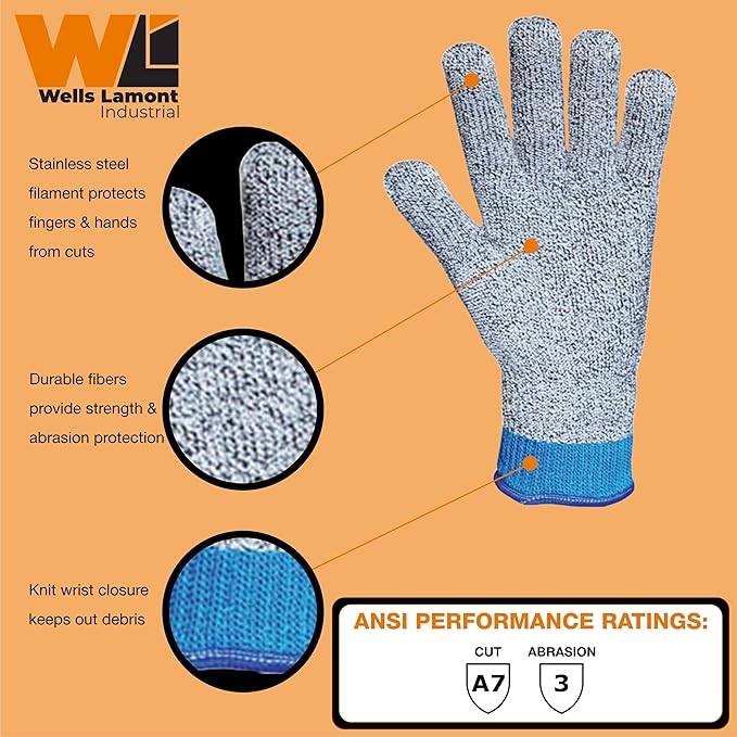 Wells Lamont Whizard LN10 Cut Resistant Gloves (1356) – ANSI Cut Level A7 – Food Safe Gloves