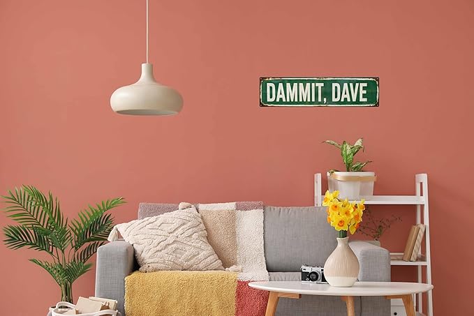 Funny Vintage Metal Tin Sign DAM MIT DAVE Bar Cafe & Outdoor Decor Street Signs 4x16 in
