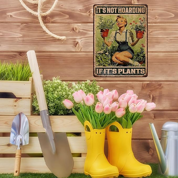 ARTWALLURE Gardening Vintage Tin Sign It‘s Not Hoarding If It's Plants Metal Tin Sign for Home Garden Greenhouse Living Room Bedroom Outdoor Decor 12x16inch