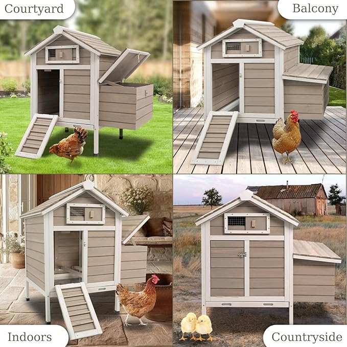 Chicken Coop Chicken House Outdoor with Removable Trays, Wooden Rabbit Hutch Poultry Cage with Nesting Box, Indoor Hen House Chicken Cage with Ramp for Garden Backyard (32"L x 23.6"W x 36.6"H)