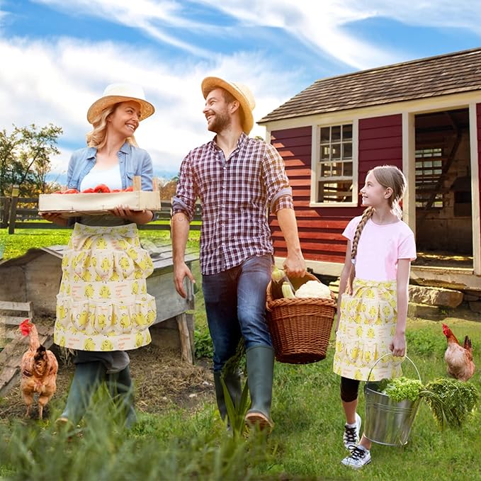 Egg Apron for Kid and Adult, Deep Pockets with Elastic Closures, Fresh Egg Collecting Gathering Holding Apron
