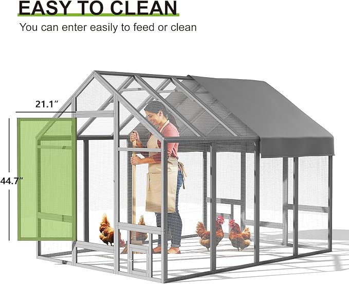 Chicken Coop for10-12 Chickens, Large Wooden Chickens Run, Outdoor Walk in Poultry Cage Duck Runs for Yard with Cover & Chicken Vegetable Feeder,Chicken House for Outside Farm Backyard