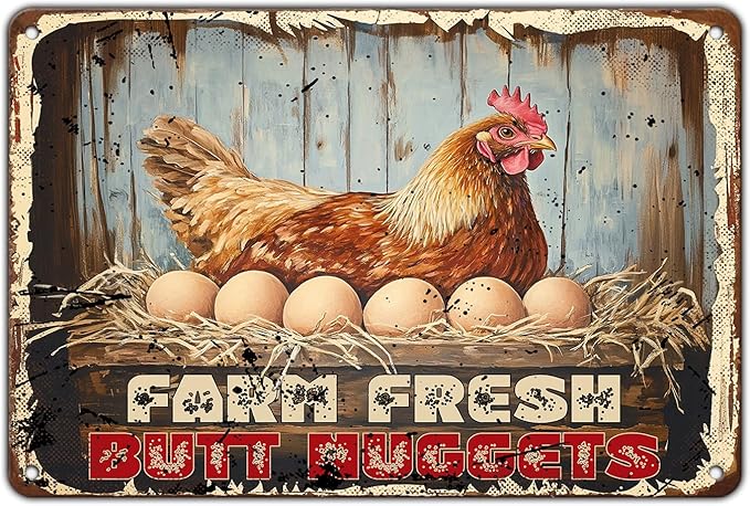 Chicken Coop Signs Funny Metal Signs Chicken Decor Farm Rooster Yard Decor Vintage Tin Sign Chicken Decorations For Home Farm Fresh Butt Nuggets Sign 12x8 Inch