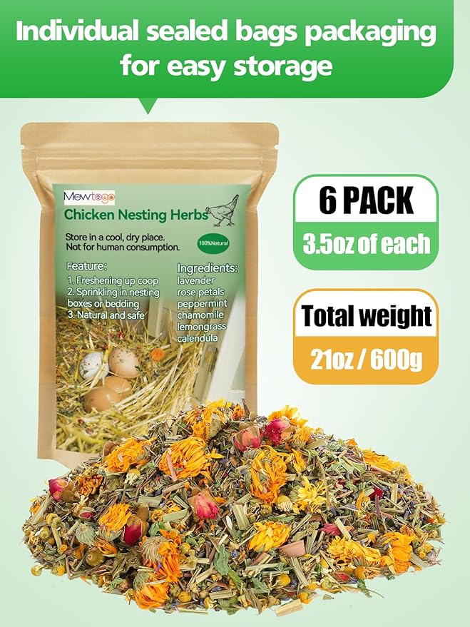 Chicken Nesting Herbs for Outdoor Indoor Chicken Coop - 21OZ Natural Egg-Laying Box Feed Herbs in Premixed 6 Dried Flower Herb for Freshening Bedding Promote Egg Production