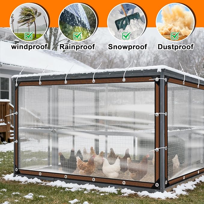NNG 6.6 x 10ft Waterproof Chicken Coop Cover for Winter,Anti-Tear Chicken Run Tarp with Rope & Cable Tie,Chicken Coop Insulation Windproof Winterizing Cover for Poultry Cage Patio Covering