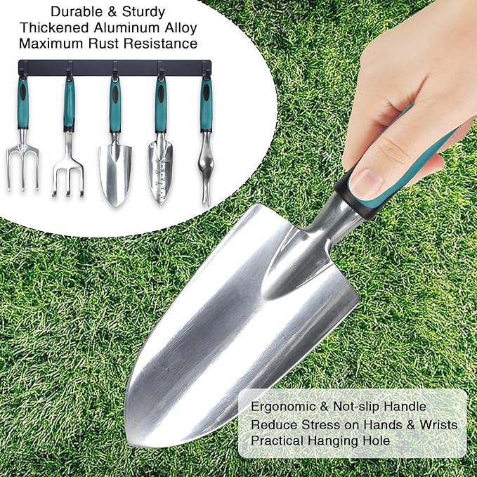 Garden Tools, Gardening Tool Set with Non-Slip Handles, Lightweight Aluminum Alloy Rust-Proof Gardening Hand Tools with Gloves Ideal Gardening Tools Gifts for Women and Men (11 Pcs)