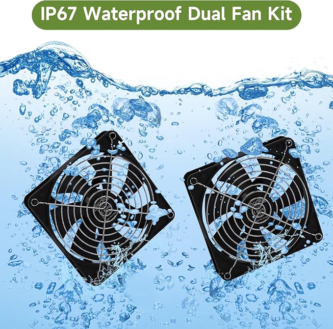 5.5" Waterproofed Solar Powered 2 Fan Kits for Outdoor Chicken Coop, Greenhouse, Shed, Pet House Intake or Exhaust Air Circulation