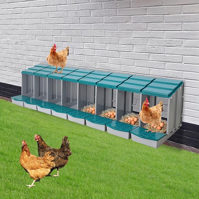 Chicken Nesting Boxes 8 Compartment PP Nesting Box with Inclined Nesting Boxes & Vented Holes Wall Mount Chicken Laying Boxes for Chicken Coop (Green)
