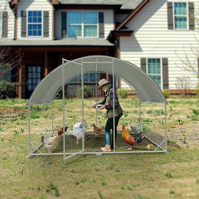 Large Metal Chicken Coop,Outdoor Chicken Coop Run Chicken Shelter with Water-Resident and Anti-UV Cover,Dome Roof Walk-in Poultry Cage Duck Rabbit House for Outside,Backyard and Farm, 19.5'x9'x6.5'