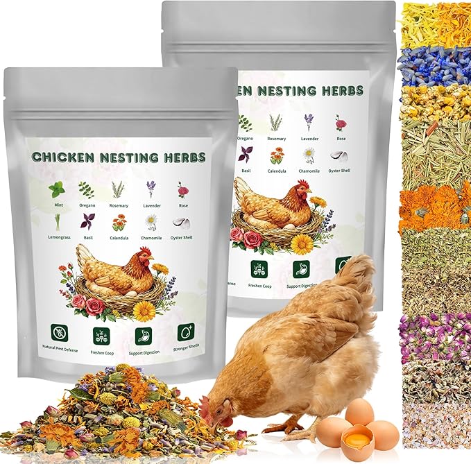 Chicken Nesting Herbs 64 oz – 11 Natural Dried Herb Blend with Marigold for Chicken Coop & Roost Refresh, Nesting Box & Dust Bath, Supports Natural Nesting Behavior
